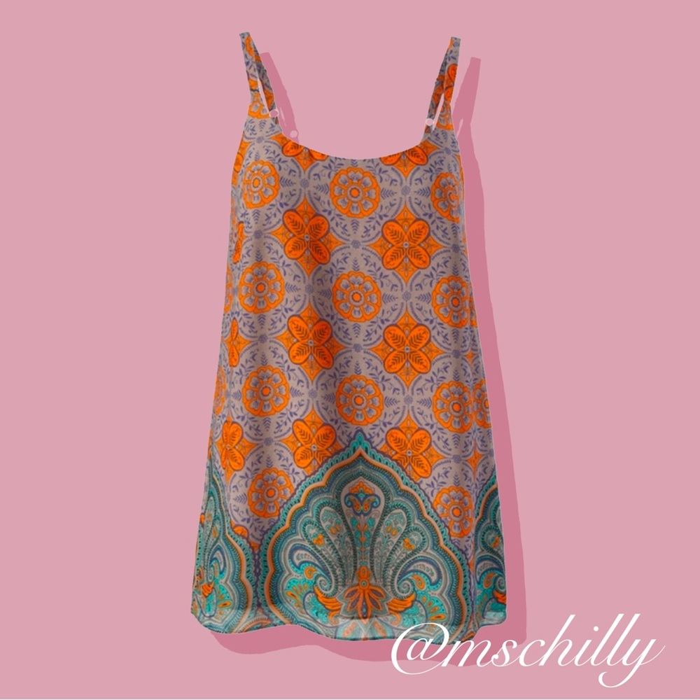 Cabi Arabesque Cami Tank Tunic Top Sleeveless Orange Blue Paisley 3082 Sz S